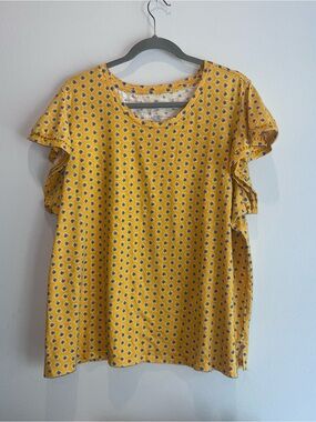 St. John’s Bay Women’s Yellow Ruffle Sleeve Knit Cotton Tee Plus Size 2X Top